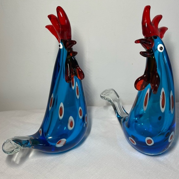 Rooster Chicken Figurine Murano-Style Blue Glass. Heavy. Amazing! - Picture 7 of 7